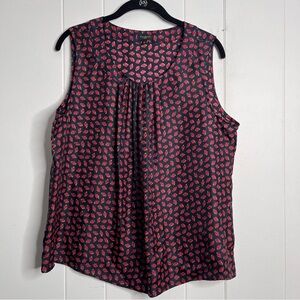 Talbots 100% Silk Woven Sleeveless Top Navy with Ladybug Print